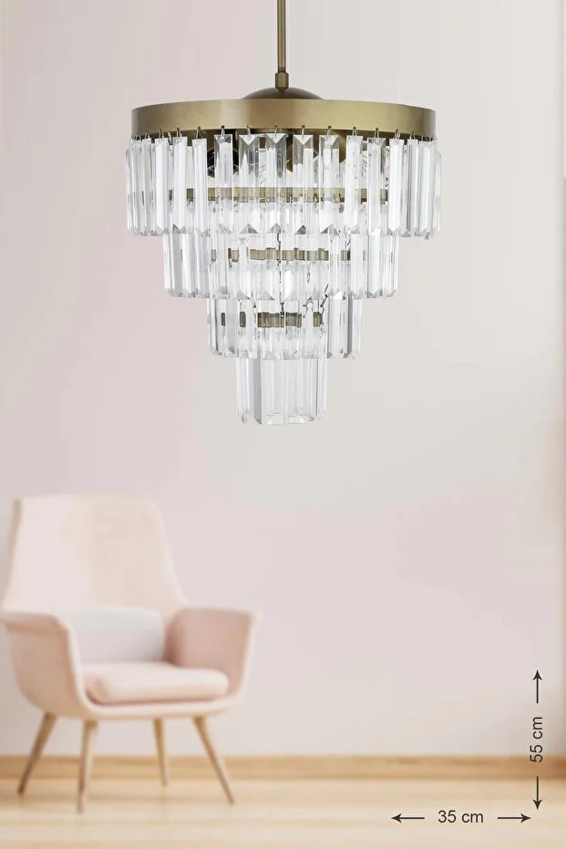 Linsa 35 Cm'lik Kristal Cam Taşlı Lüks Avize - (ESKİTME RENK)